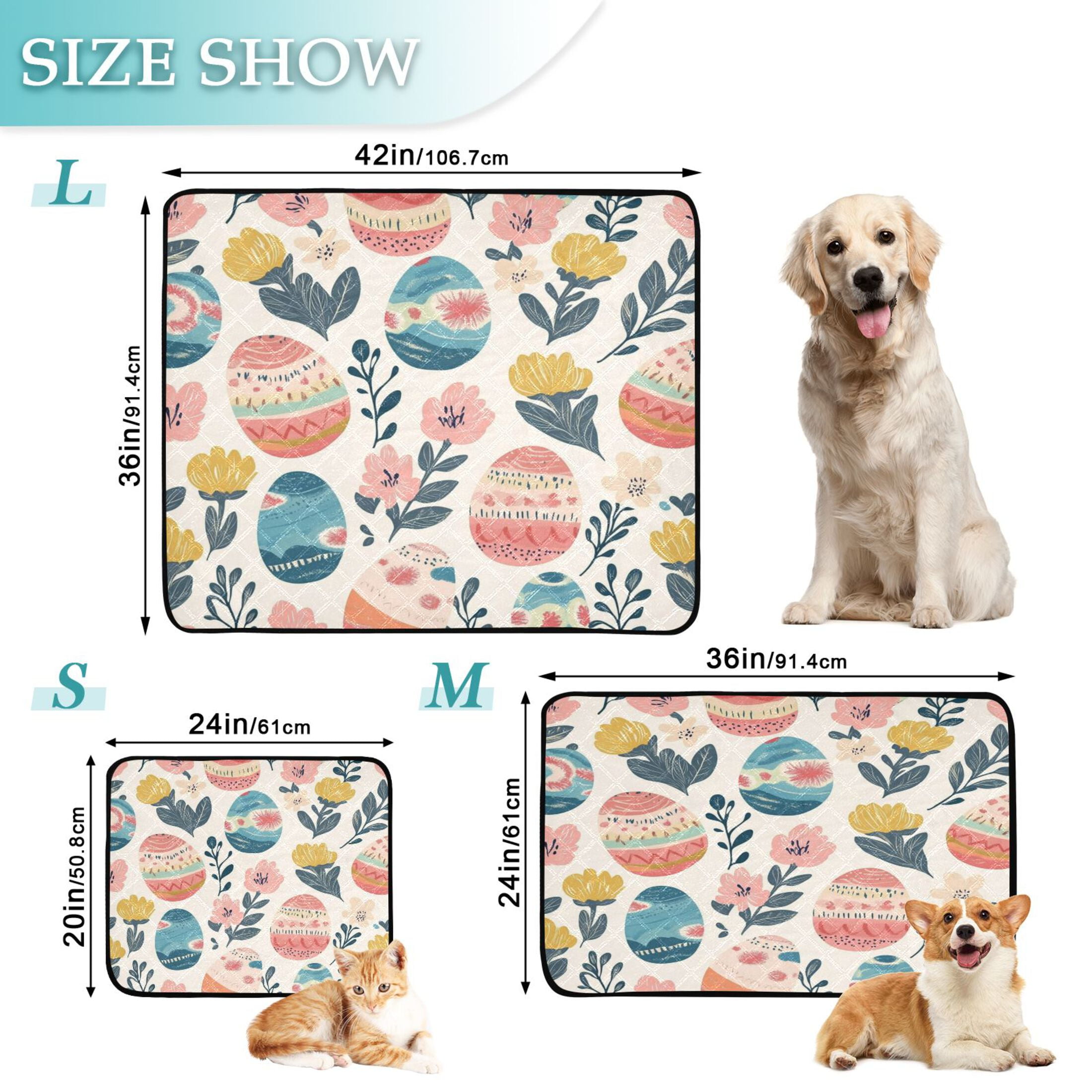 Qxltty Happy Easter Eggs Cat litter Pads Pet Set of 3 Diaper Mats Center Anti-leakage Layer Absorbent Soft and Comfortable