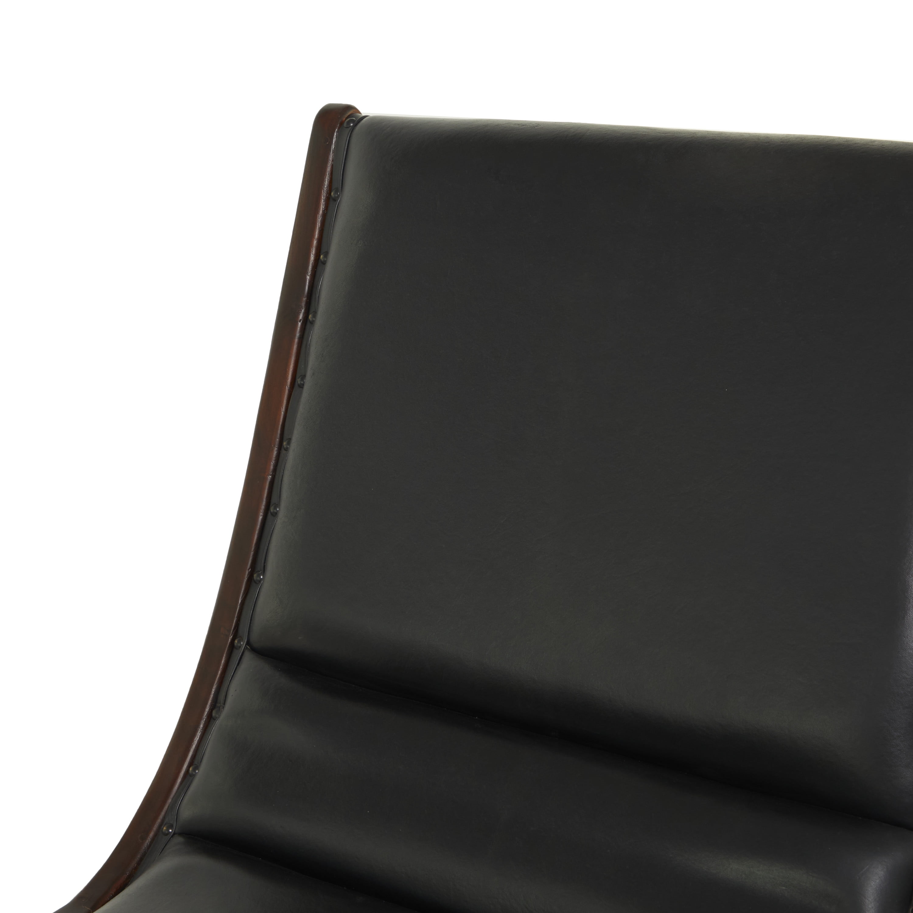 DecMode Teak Wood Handmade Upholstered Leather Chair & Ottoman Set, Black