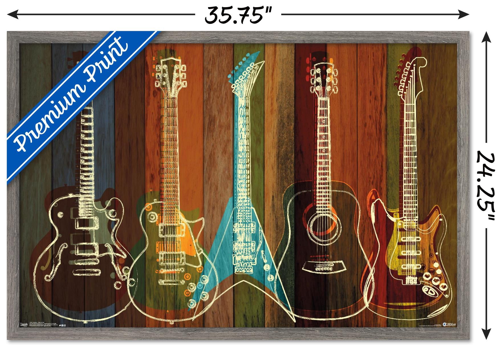 Guitars Wall Art Wall Poster, 22.375" x 34", Framed