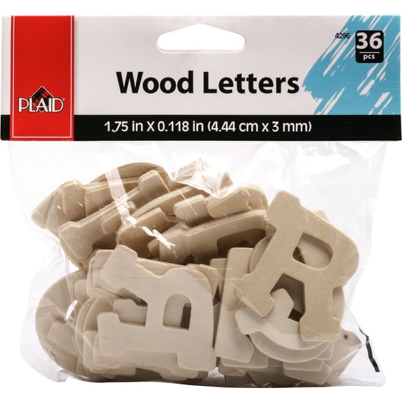 Plaid 4296 Unpainted Wood Surface, Fun Font Letter Pack, 36 Piece, 1.75"