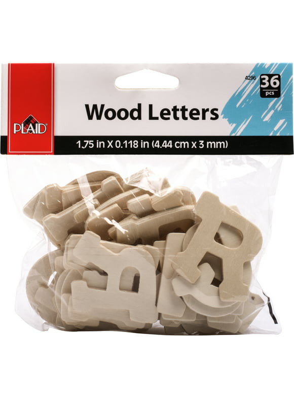 Plaid Unpainted Wood Surface, Fun Font Letter Pack, 36 Piece, 1.75"