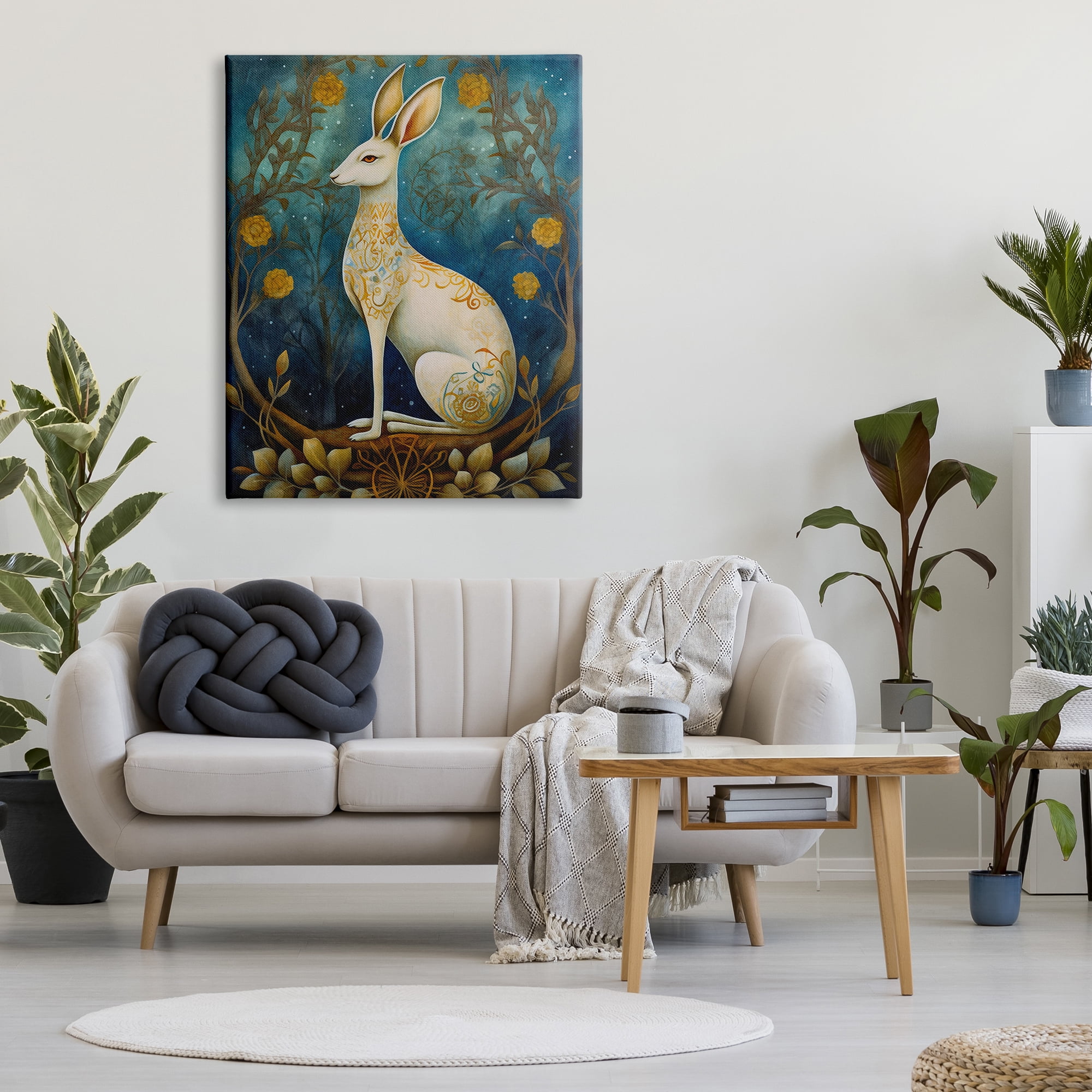 Stupell Industries Patterned Forest Rabbit Animals & Insects Painting Gallery Wrapped Canvas Print Wall Art, 36 x 48