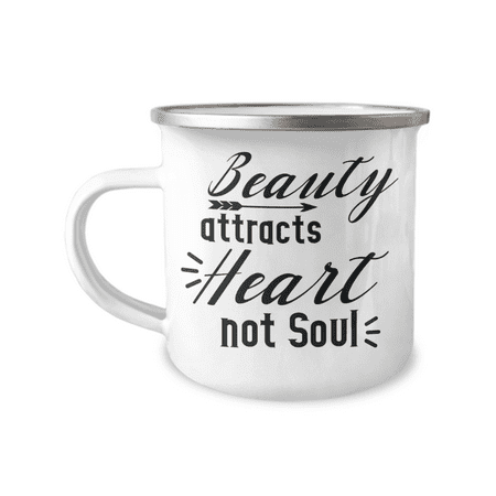 

Beauty Attracts Heart Not Soul Valentines Coffee Mug Couple Mug Anniversary Mug-12 oz Stainless Steel Enamel Finish White Camper Coffee Mug