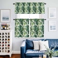 thumbnail image 2 of Tropical Plant Leaf Kitchen Curtains Valances and Tiers Set of 3 Green Palm Leaves Linen Texture Tier Curtains and Valance with Rod Pocket for Small Windows, 27.5"x24", 2 of 9