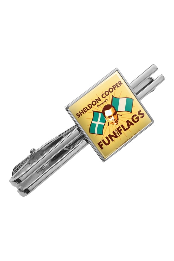 Big Bang Theory Sheldon Cooper Fun with Flags Square Tie Bar Clip Clasp Tack- Silver or Gold