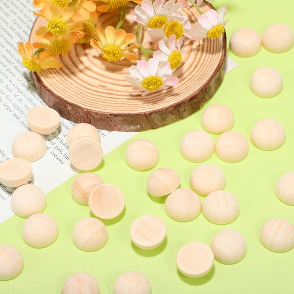 GAXIRE Beige Half Wooden Beads 100 Pieces 0.6 Inch Decorative Home Accessories for Crafts and Decor