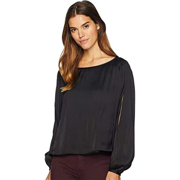Romeo and Juliet Couture BLACK Women's Cold Shoulder Pleated Blouse, US Medium