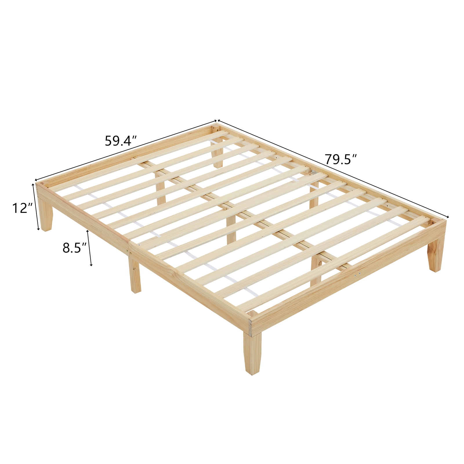 Wooden Bed Basic Bed Frame Solid Wood Color Queen, 206*151*30.5cm