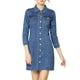 thumbnail image 1 of Vestido de mezclilla para mujer INSPIRE CHIC, con mangas 3/4, botones, mini vestido de camisa de mezclilla, talla XS, azul claro, 1 of 8