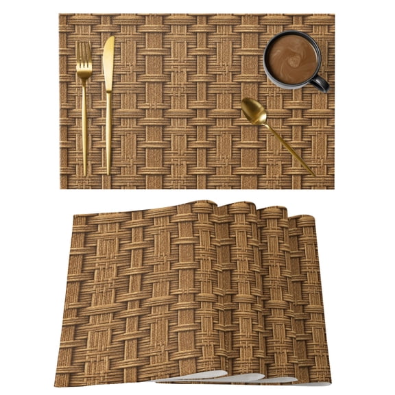 Brown Rattan Placemats Set of 6 Vintage Striped Lines Place Mats Table Mats Kitchen Dining Home Outdoor Party Table Decoration