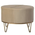 thumbnail image 3 of Round Velvet Ottoman Stool Raised with Hairpin Gold Base, 3 of 9