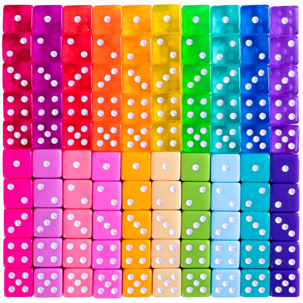Miami Dice 100 Retro Translucent & Solid Colored Dice for Board Games