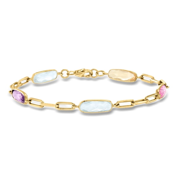 Ross-Simons 7.50 ct. t.w. Multi-Gemstone Paper Clip Link Bracelet in 18kt Gold Over Sterling, Women's, Adult