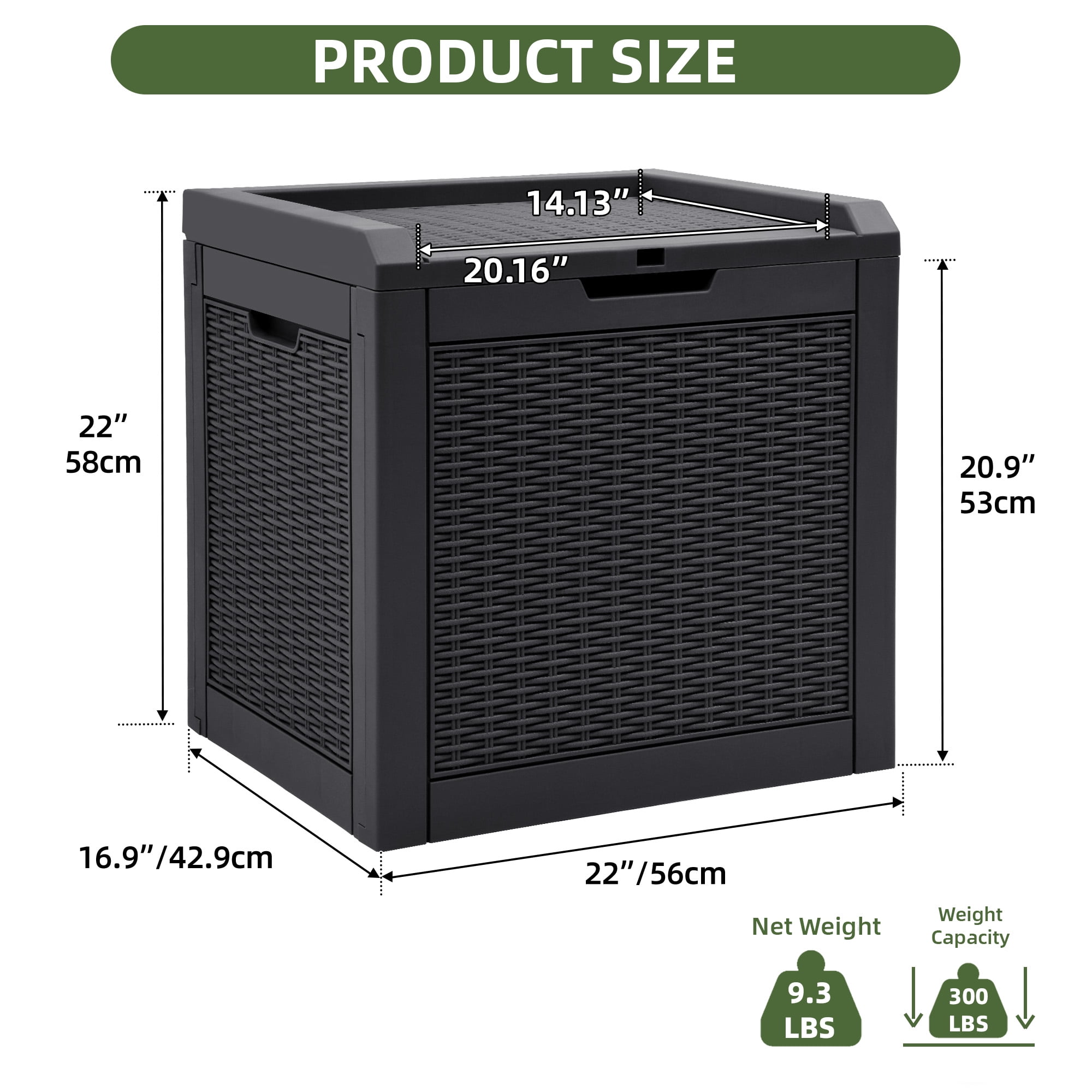 Uforic Outdoor Lockable 32 Gal Resin Deck Box, Storage Box with Lockable Lid & Side Handles, Black