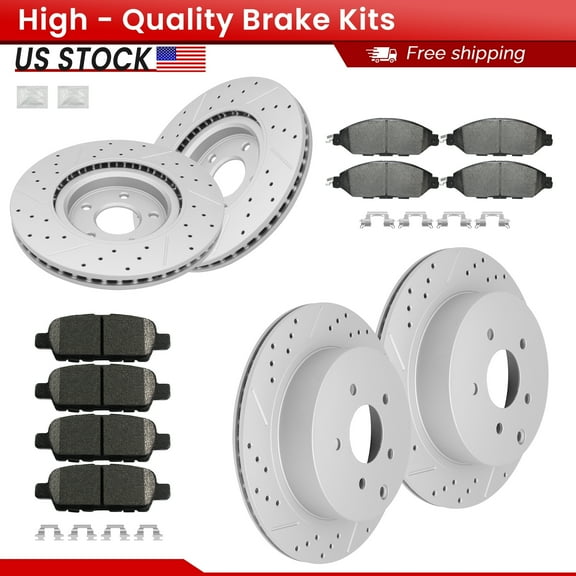 ACB ZONE Front Rear Brake Kits for Nissan Pathfinder Murano INFINITI JX35 QX60, Drilled Slotted Disc Brake Rotors and Ceramic Brake Pads (WLX1552, 31348, 1649, 905)