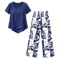 thumbnail image 4 of Women’s Capri Sets 2 Piece Outfits, Casual Summer Wide Leg Crop Pants and Top Matching Set,Navy,XXL, 4 of 4