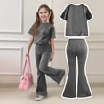thumbnail image 4 of YOUYEDIAN 2 Piece Girls Sweatsuit Kids Short Sleeve Crewneck T Shirt Tops + Pants (Dark Gray, 13-14 Years), 4 of 8