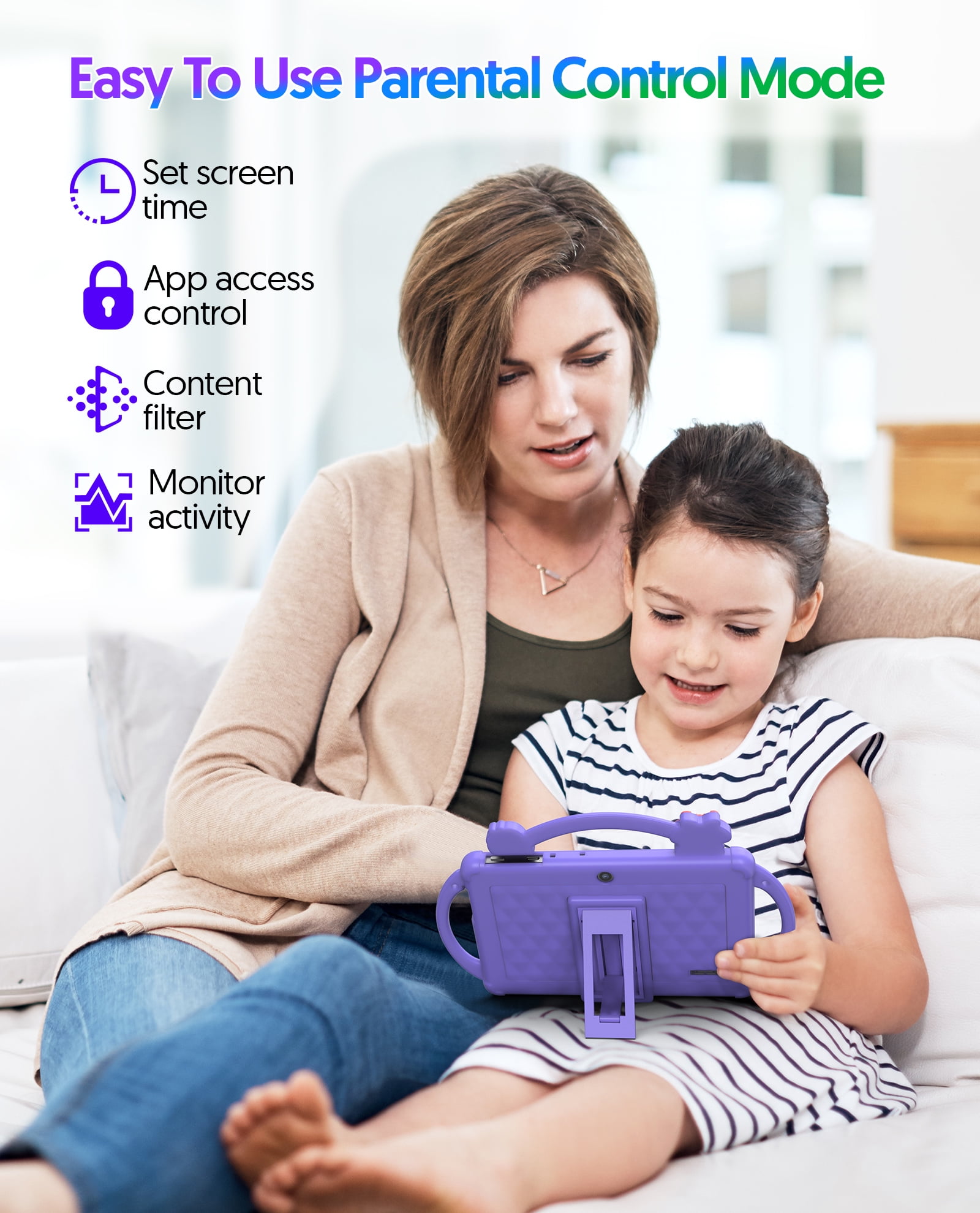 Kids Tablet 7 inch Android 13 Tablet for Kids 32GB ROM 4GB RAM 1TB Expanded, Quad-Core Toddler Tablet with Shockproof Case, Bluetooth, Wifi, Parental Control, Dual Camera, GPS, Games