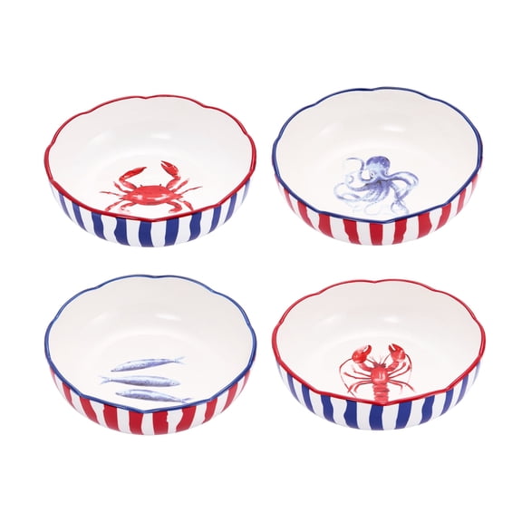 Bico Ocean Wonders Scalloped Pasta Bowls, 36oz Salad Bowl Set of 4, Large Ceramic Serving Dinner Bowls for Soup and Cereal, Microwave and Dishwasher Safe, Gift for Housewarming and Holiday