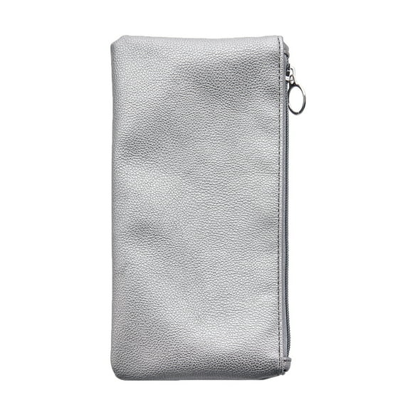OUNONA Silver PU Leather Cosmetic Bag with Zippered Closure for Travel and Daily Use 10.2 x 7.1 x 3.9 Inches