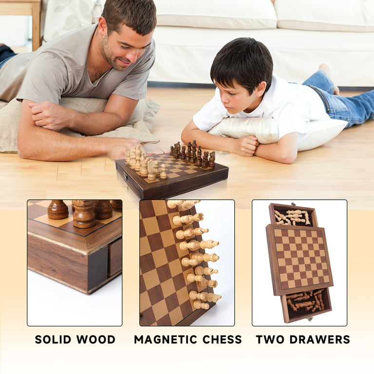 Craftgasmic Folding Magnetic Chess and Pieces, Set Wooden Board Travel  Games 10 inches