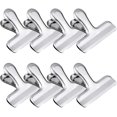 thumbnail image 1 of Clips para bolsas de patatas fritas de 3 pulgadas de acero inoxidable de servicio pesado mediano para bolsas de alimentos y papas de café, para cocina y oficina, sin bordes afilados (paquete de 8) Xemadio HMXY082, 1 of 8
