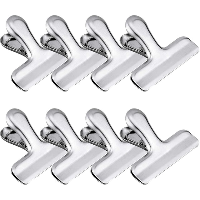 Clips para bolsas de patatas fritas de 3 pulgadas de acero inoxidable de servicio pesado mediano para bolsas de alimentos y papas de café, para cocina y oficina, sin bordes afilados (paquete de 8) Xemadio HMXY082