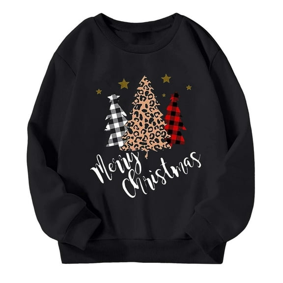 Curuila Children Girls Boys Pullover Crew Neck Long Sleeve Christmas Cartoon Print Loose Sweatshirt Fashion Autumn Winter Tops Black Size 4-5 Years