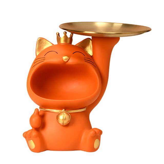 Bandeja para Gatos Con Adornos para Almacenamiento Llaves Artesanías Resina Porche Sala Estar Del (naranja)