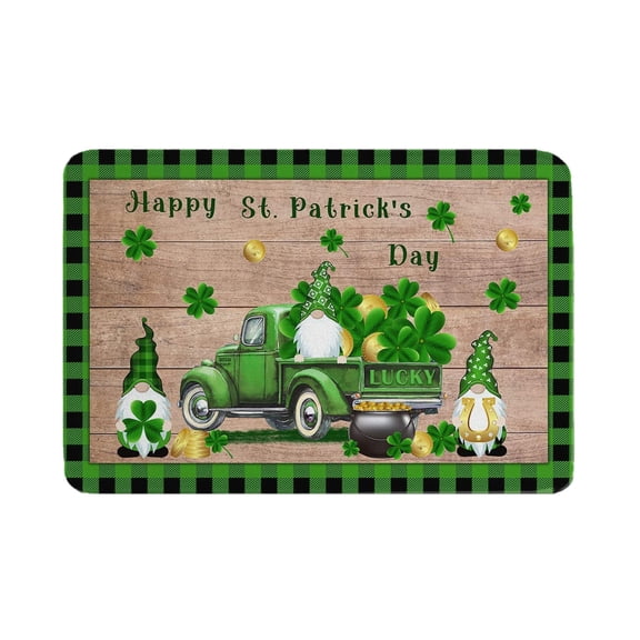 St. Patricks Day Door Mat, Indoor Outdoor Area Rugs Gnomes Shamrock Welcome Entrance Floor Mat, for Kitchen Living Room Bath Room, 23.62x15.75in