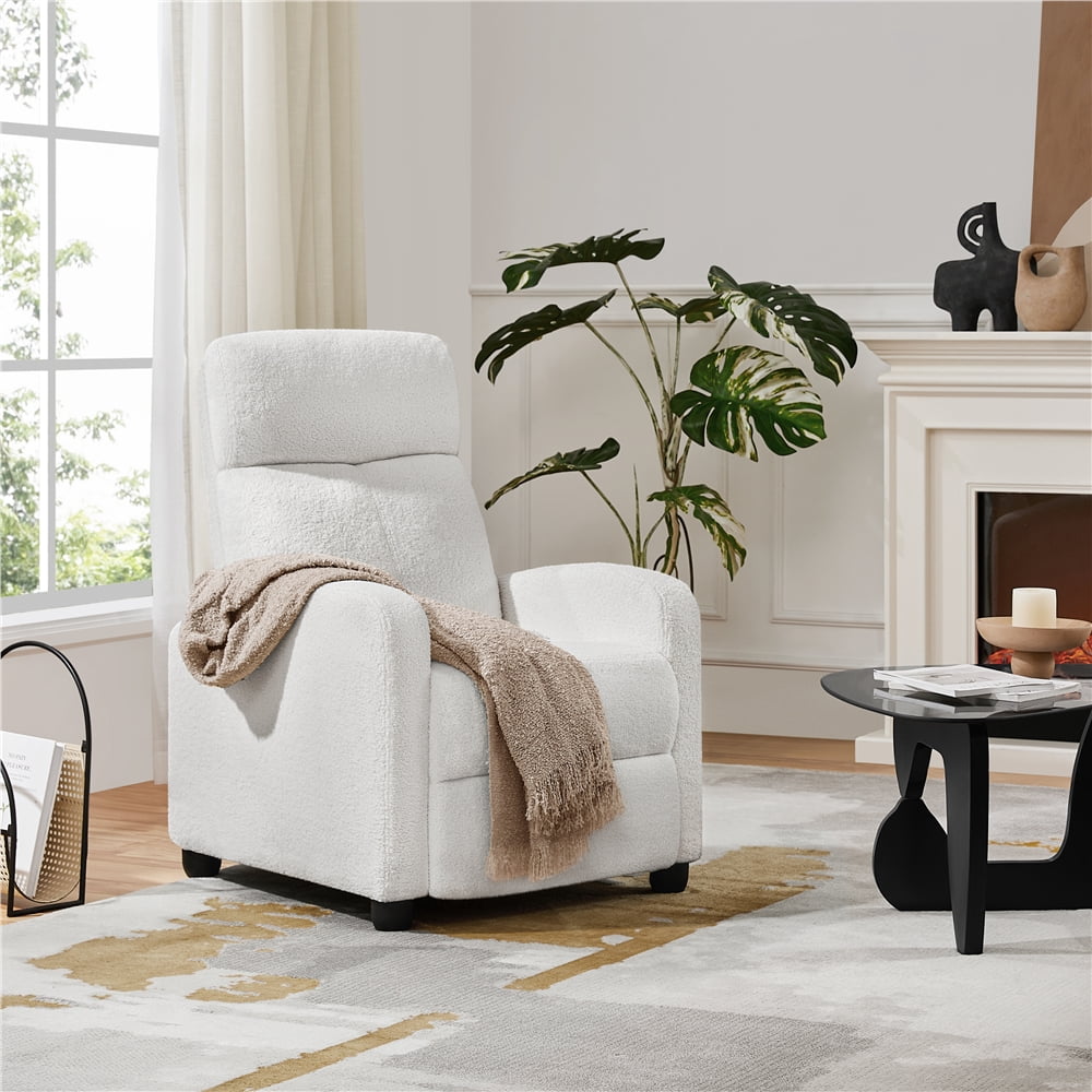 Yaheetech Upholstered Boucle Recliner Chair with Pocket Springs, White