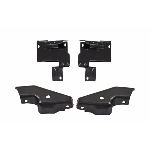 brazo defensa silverado 2003 al 2005 chevrolet tong yang delantero 4 piezas juego de 4 soportes metálicos negros para eje delantero, dos piezas superiores con orificios de fijación y dos piezas inferiores alargadas con perforaciones, vista frontal centrada sobre fondo blanco. Su tamaño compacto los hace adecuados también para almacenamiento y transporte en caja de refacciones.