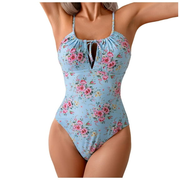 zaveiop Women's One Piece Swimsuits Tummy Control Cutout High Waisted Bathing Suit Wrap Tie Back Swimsuit 1 Piece (Light Blue, M)