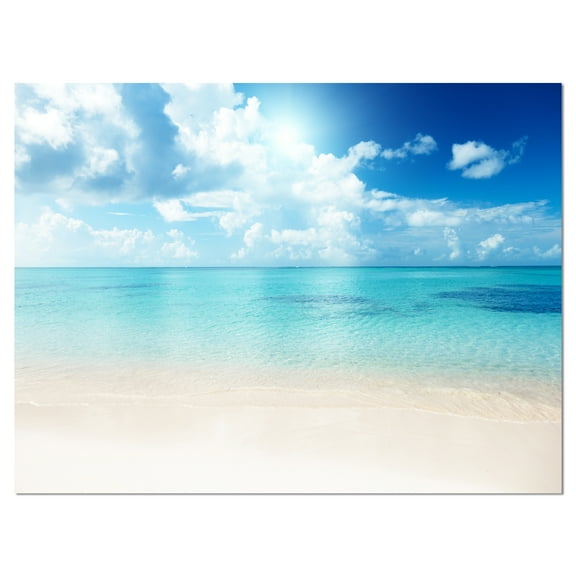 Designart 'Sand of Beach in Blue Caribbean Sea ' Modern Seascape Canvas Artwork