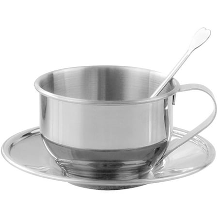 

1 Set Tea Cup Saucer Spoon Exquisite Stainless Steel Coffee Cup Afternoon Tea Cup