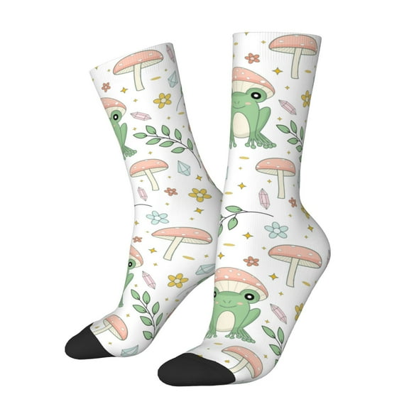 Xecao Frog and Mushrooms Pattern Sport Socks for Women and Men Crew Socks Sporty Calf Socks Casual Socks