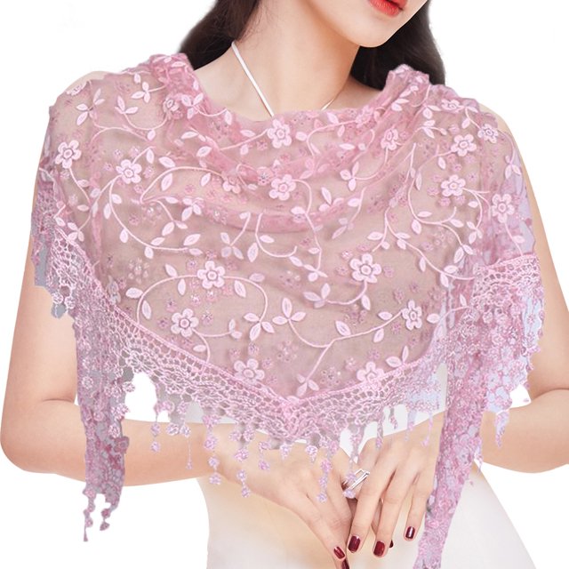 Elegant Women's Triangle Scarf with Tassel for Church, Weddings, and Bridal Events - Embroidered Lace Shawl with Bandana