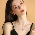 thumbnail image 3 of Cross Necklaces for Men 925 Sterling Silver Lapis Lazuli Pendant Three Nail Cross Necklace Christian Jewelry Gifts for Men Husband Brother 22"+2", 3 of 4