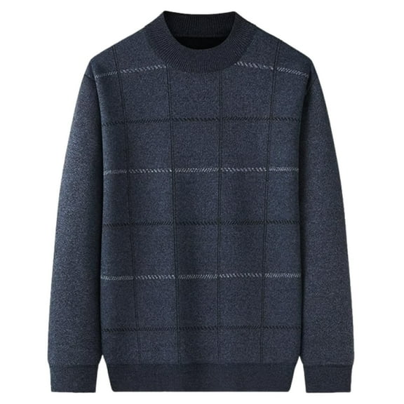 successthop Knitted Sweater Men Plus Size Long Sleeve Sweater Crewneck Pullover Tops Vintage Solid Keep Warm Clothes