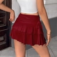 thumbnail image 3 of Tqcoqu Skirts for Women Casual Micro Pleated Skirt Layered Ruffle Short Skirts,Wine,Women's S-XL, 3 of 6