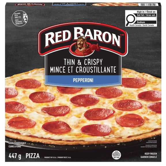 Red Baron Thin & Crispy Crust Pepperoni Frozen Pizza, 447 g, Red Baron Thin & Crispy Crust Pepperoni Frozen Pizza 447gram