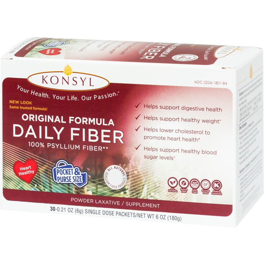 Konsyl Original Formula, Psyllium Fiber Laxative Supplement Powder Packets, 6g, 30 Count