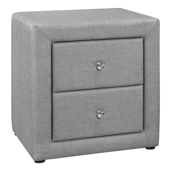 Monarch Specialties Bedroom Accent, Nightstand, End, Side, Lamp, Storage Drawer, Bedroom, Upholstered, Linen Look, Grey, Transitional