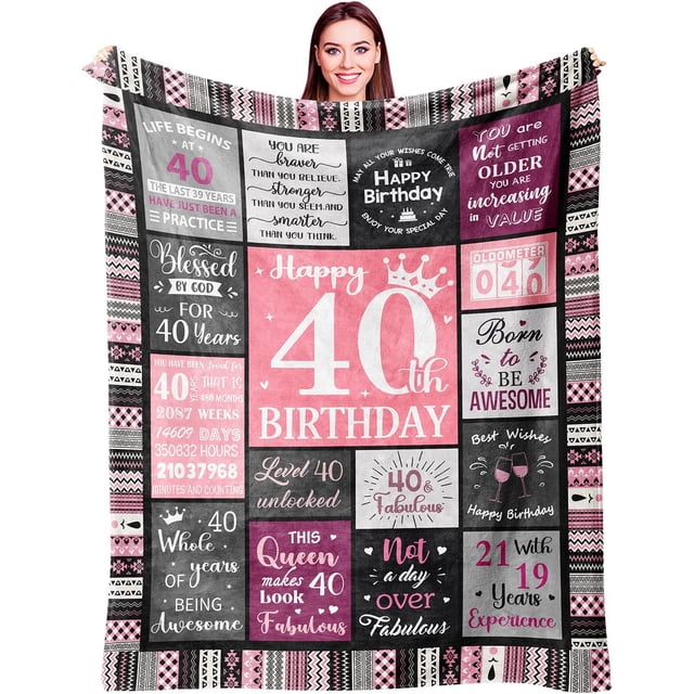 LHSHID 40th Birthday Gifts Women Blanket 40th Birthday Decorations Women 40th Birthday Gift Ideas Happy 40th Birthday Gifts for WomenBirthday Gifts for 40 Year Old Woman Throws 60"x80"