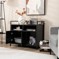 thumbnail image 3 of Cat Litter Box Enclosure - Cat Washroom Hidden Furniture with Front Entry, Scratcher, 2-Door Storage Cabinet, 2 Compartments, Air Vents, Metal Frame, Wooden Pet Crate House (Black), 3 of 10