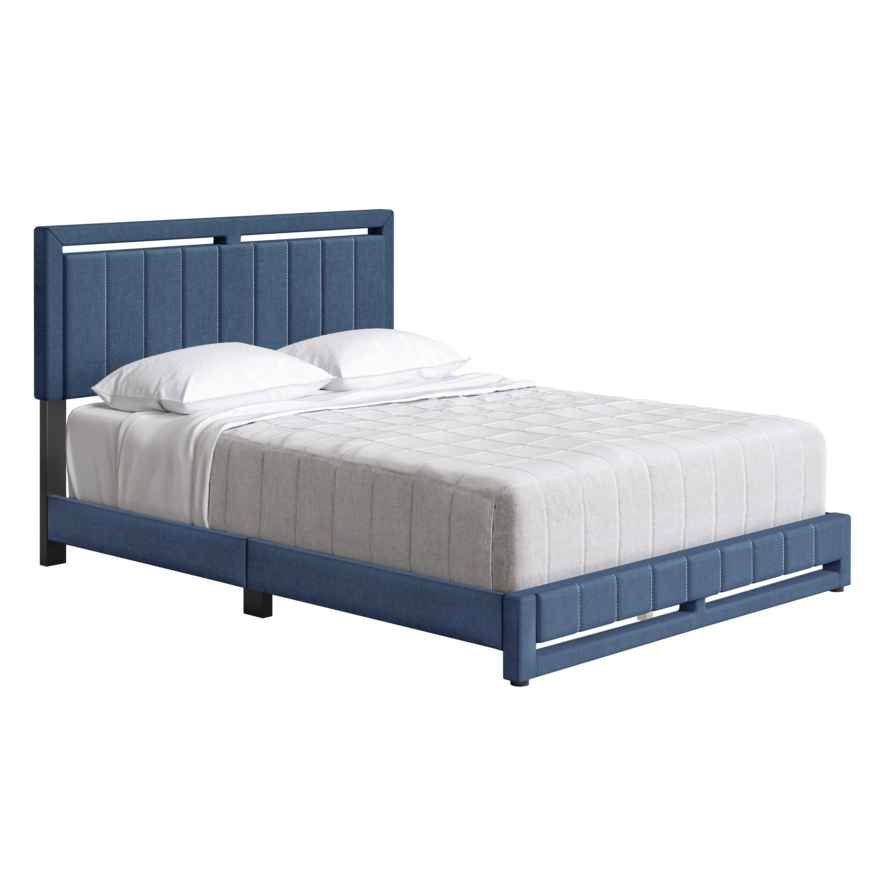 Boyd Sleep Senata Blue Linen Queen Size Fully Upholstered Platform Bed Frame with Adjustable Headboard