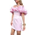 thumbnail image 2 of VISgogo, vestido de tubo de verano para mujer, minivestido ajustado con hombros descubiertos y volantes de Color sólido para mujer VISgogo  moda, 2 of 6