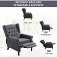 thumbnail image 4 of HOMCOM Fabric Upholstered Wingback Recliner, Tufted Push Back Accent Chair, Linen Arm Chair with Footrest, Armrest, Padded Cushion, Dark Grey, 4 of 8