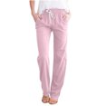 thumbnail image 6 of Mrat Casual Pants for Women Full Length Pants Fashion Ladies Summer Casual Loose Cotton and Linen High Waisted Trousers Solid Color Drawstring Elastic Waist Loose Long Pants with Pocket Pink_B S, 6 of 6