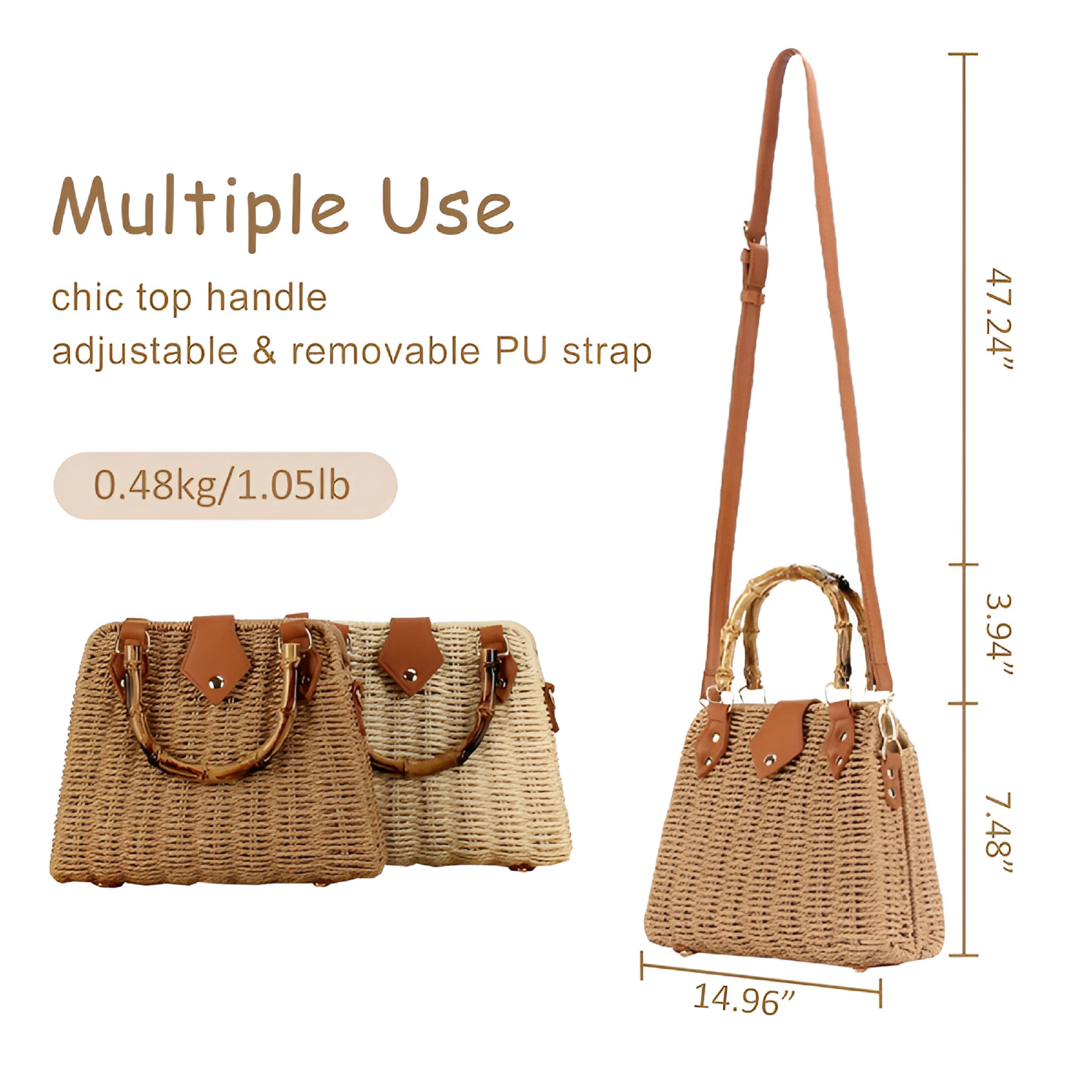 GASTROPOD Straw Crossbody Bags for Women Beach Handbags Wicker Summer Purse Woven Island Beach Bags Natural Bag Woven Crossbody Bags for Women